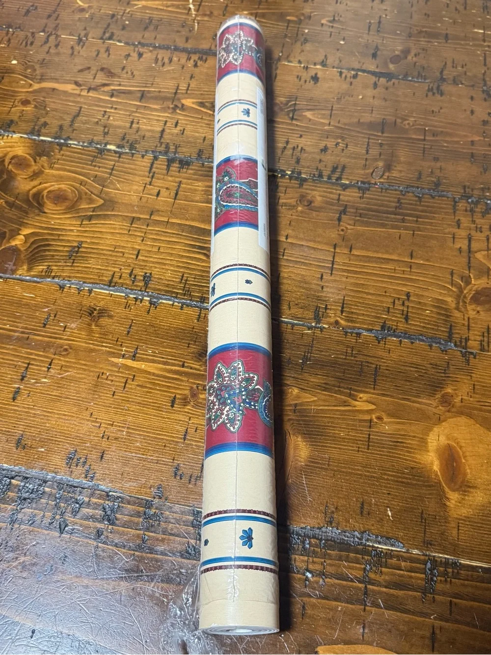 Vintage 1994 Cream Paisley Floral Wallpaper With Stripes - New Old Stock